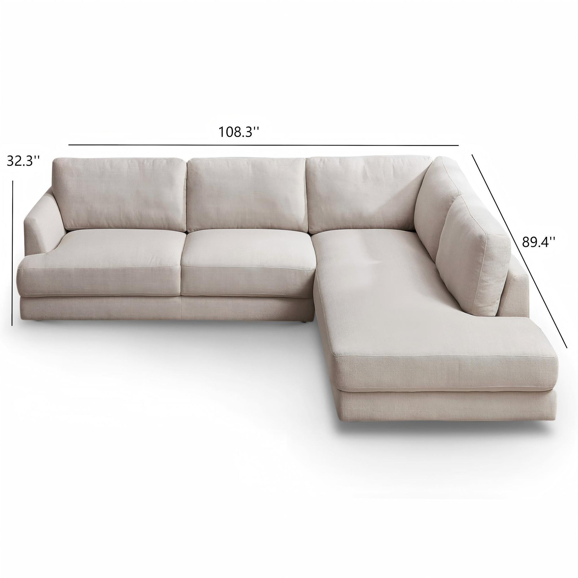 Glander Cozy Sectional Sofa Right Facing Linen Fabric Cream Mid-Century Modern Design - detail view 3