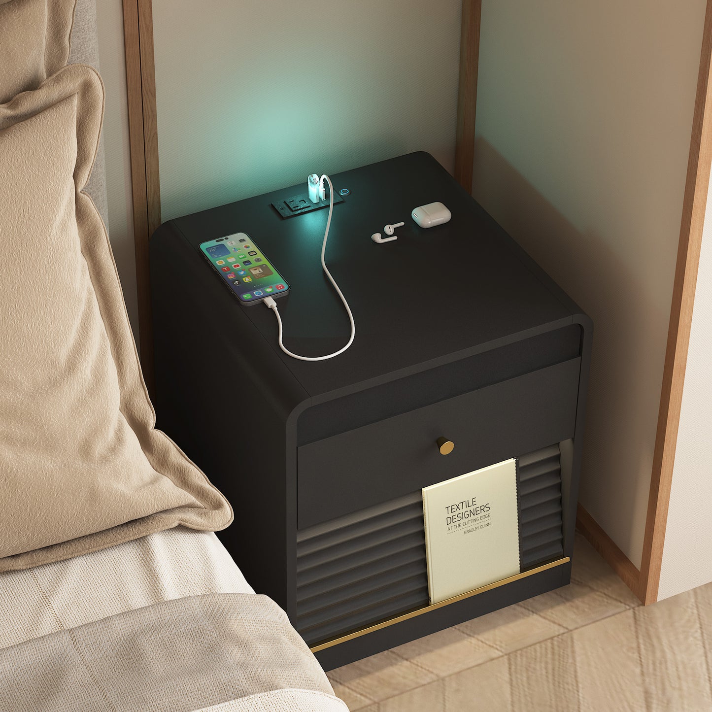 Nightstand with Charging Station - Black - primary color shot