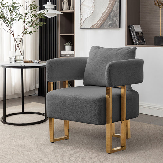 Grey Bouclé Steel Frame Accent Chair with Gold Legs - detail view 5
