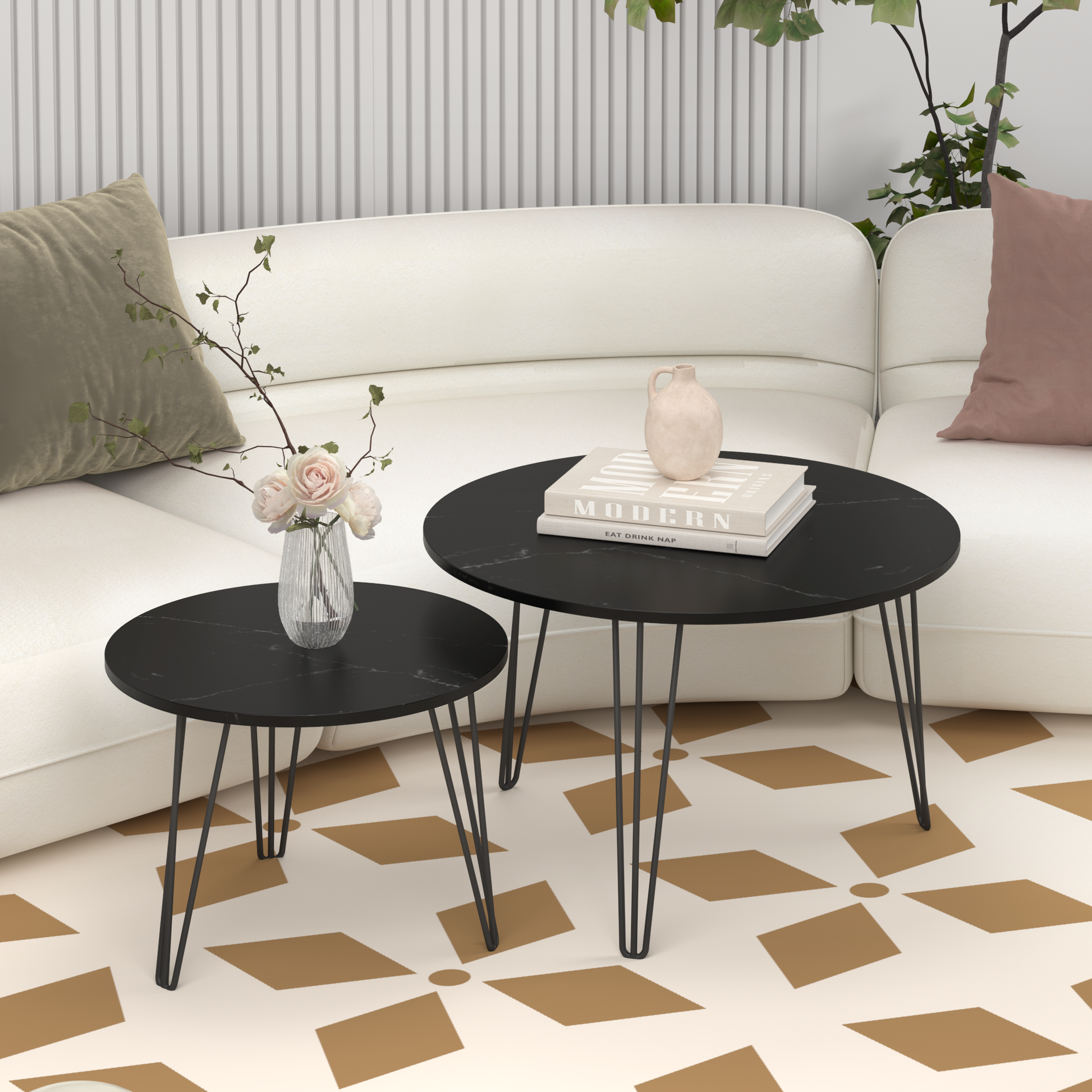 Black Wood+metal Steel Frame Nesting Tables with Black Legs - detail view 7