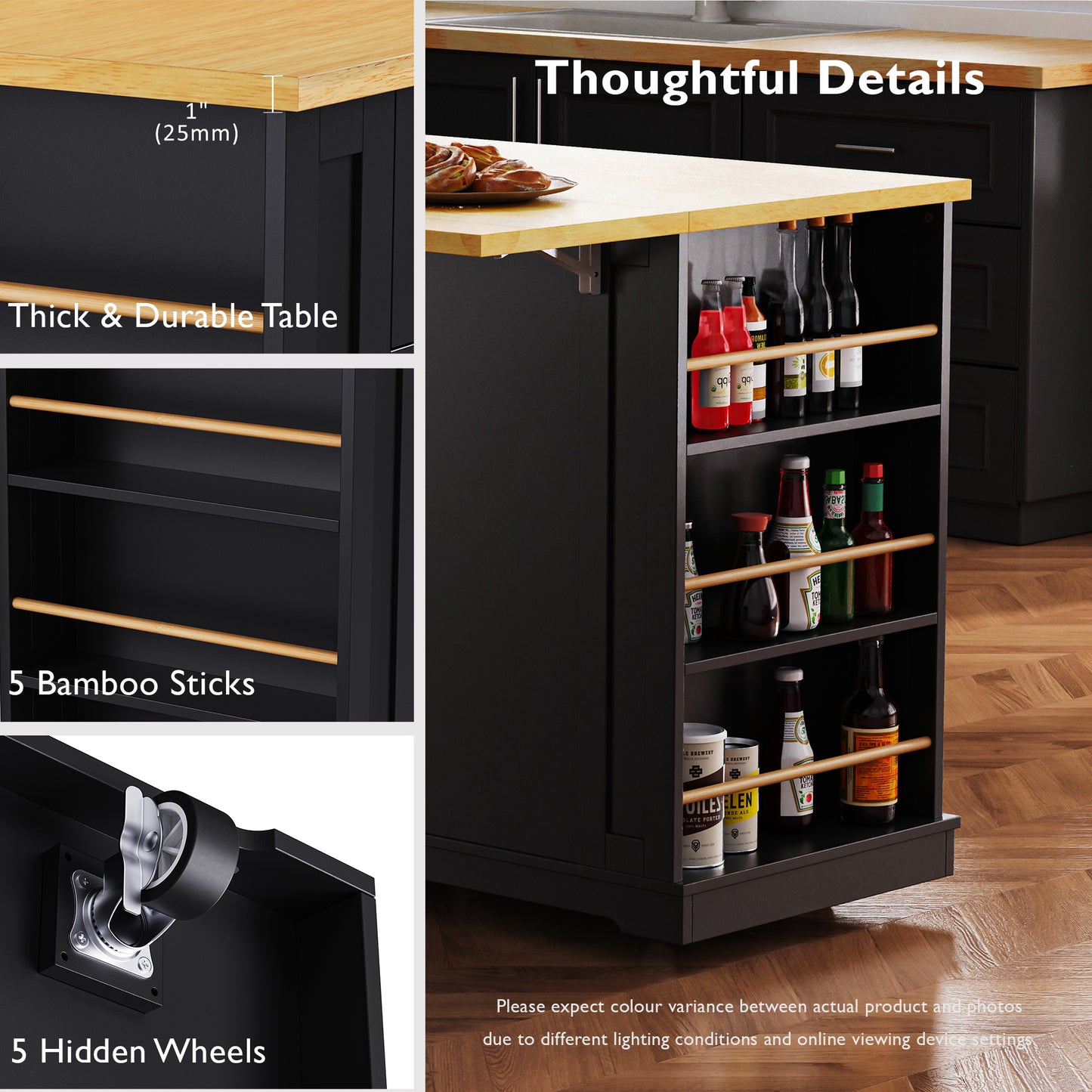 48" Kitchen Island with Drop Leaf - Black - detail view 6