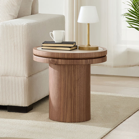 19" Round MDF Side Table Sintered Stone Tabletop - Walnut - primary color shot