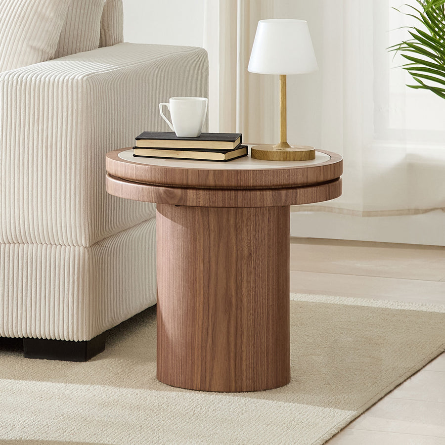 19" Round MDF Side Table Sintered Stone Tabletop - Walnut - primary color shot
