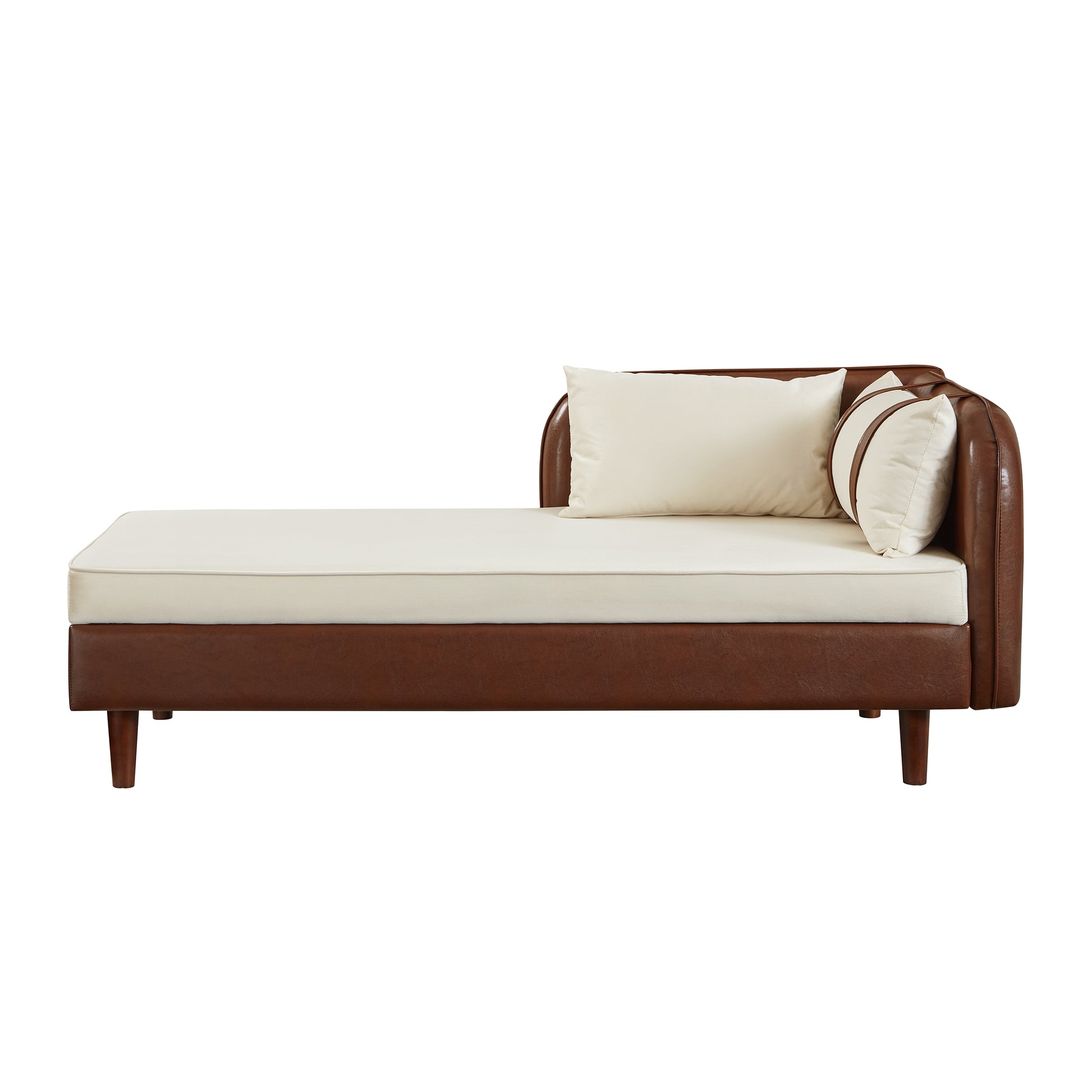 65" Storage Chaise Lounge Sofa Brown PU & Beige Velvet - detail view 7