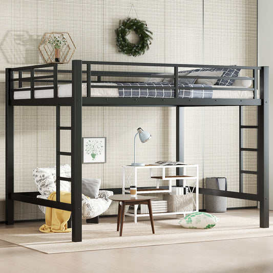 Queen Size Metal Loft Bed - Black - primary color shot