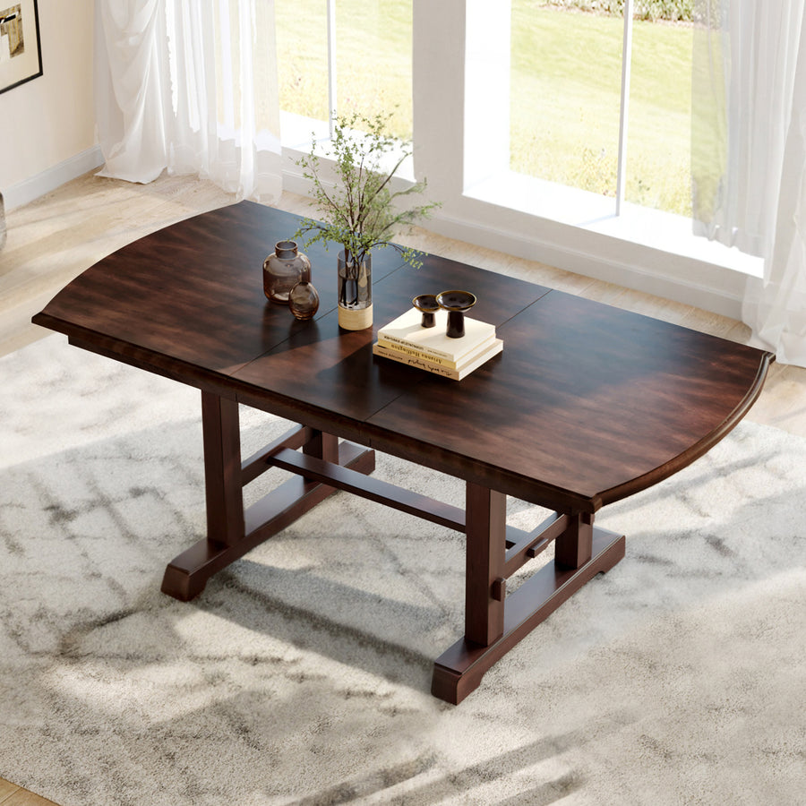 59'-77' Extendable Dining Table, Farmhouse Wooden Kitchen Table with Removable Leaf, Large Expanding Table for 4-8 (cherry) - primary color shot