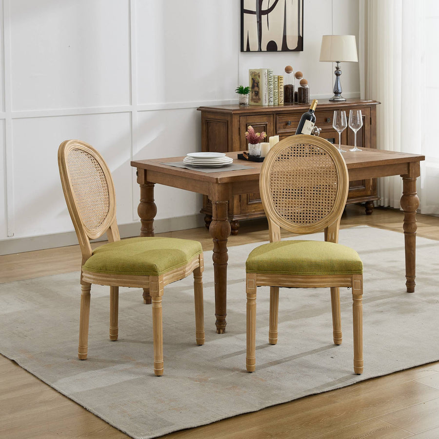 Olive Green Fabric Dining Chairs with Wood Legs (Set of 2)