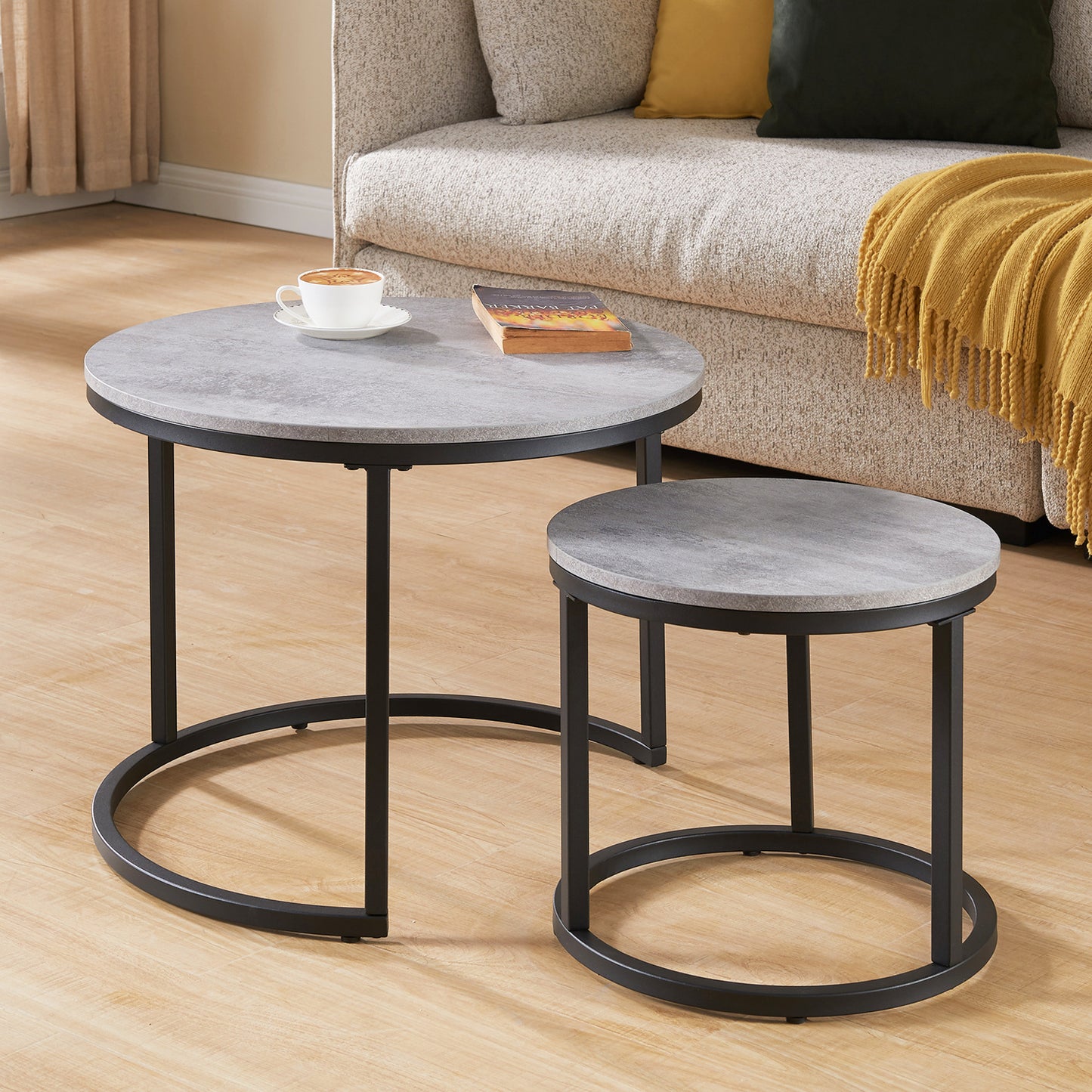 Grey Wood+metal Steel Frame Nesting Tables with Black Legs - detail view 8