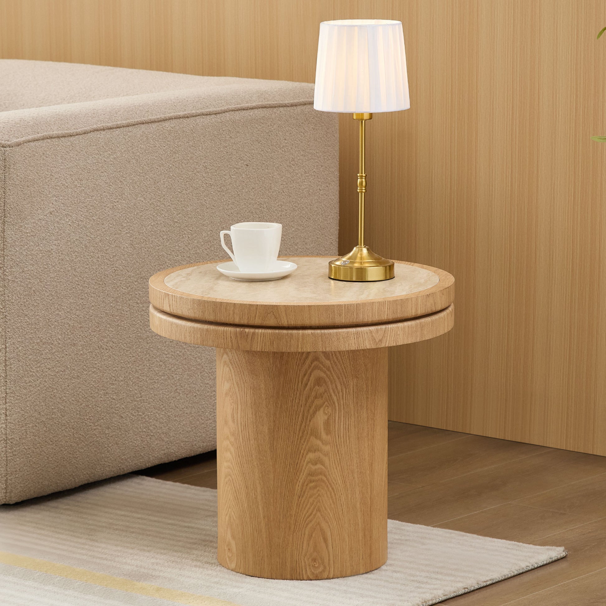 19" Round MDF Side Table Sintered Stone Tabletop - Natural - detail view 2