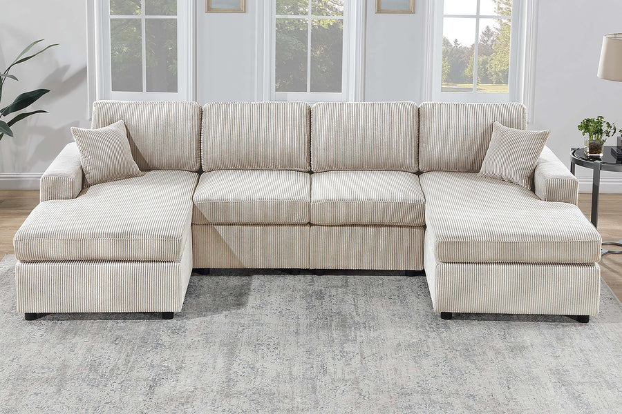 Modern Design Sectional Set 3pc Armless Loveseat Two Matching Pillow Right Arm And Left Arm Chaise Ivory Finish Primary Living Room - primary color shot
