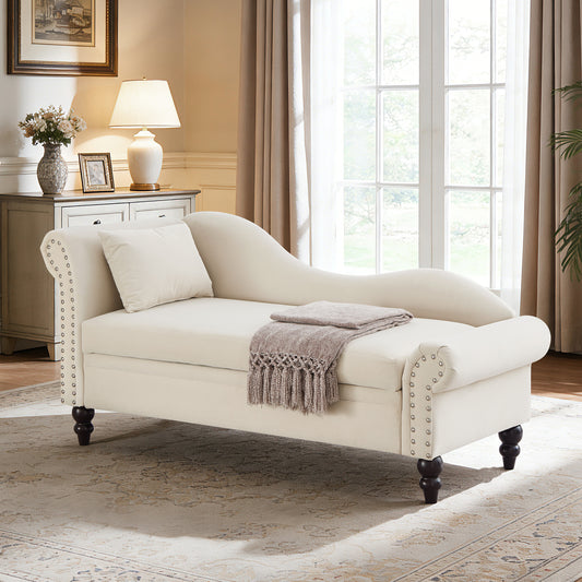 64" Modern Velvet Chaise Lounge - Beige - primary color shot