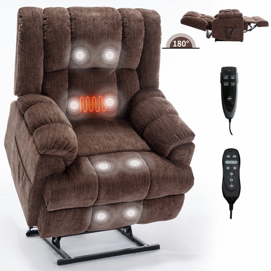 Dual Motor Heat Massage Infinite Position Up to 350 LBS Electric Power Lift Recliners with Power-Remote - Brown - primary color shot