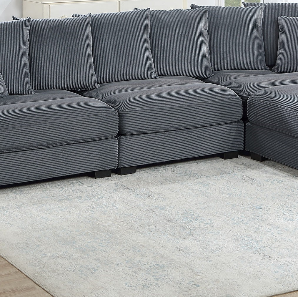 Contemporary Dark Gray 4pc Modular Sectional Set Corduroy Couch LAF & RAF Chairs Armless Chair Ottoman Living Room Furniture - detail view 4