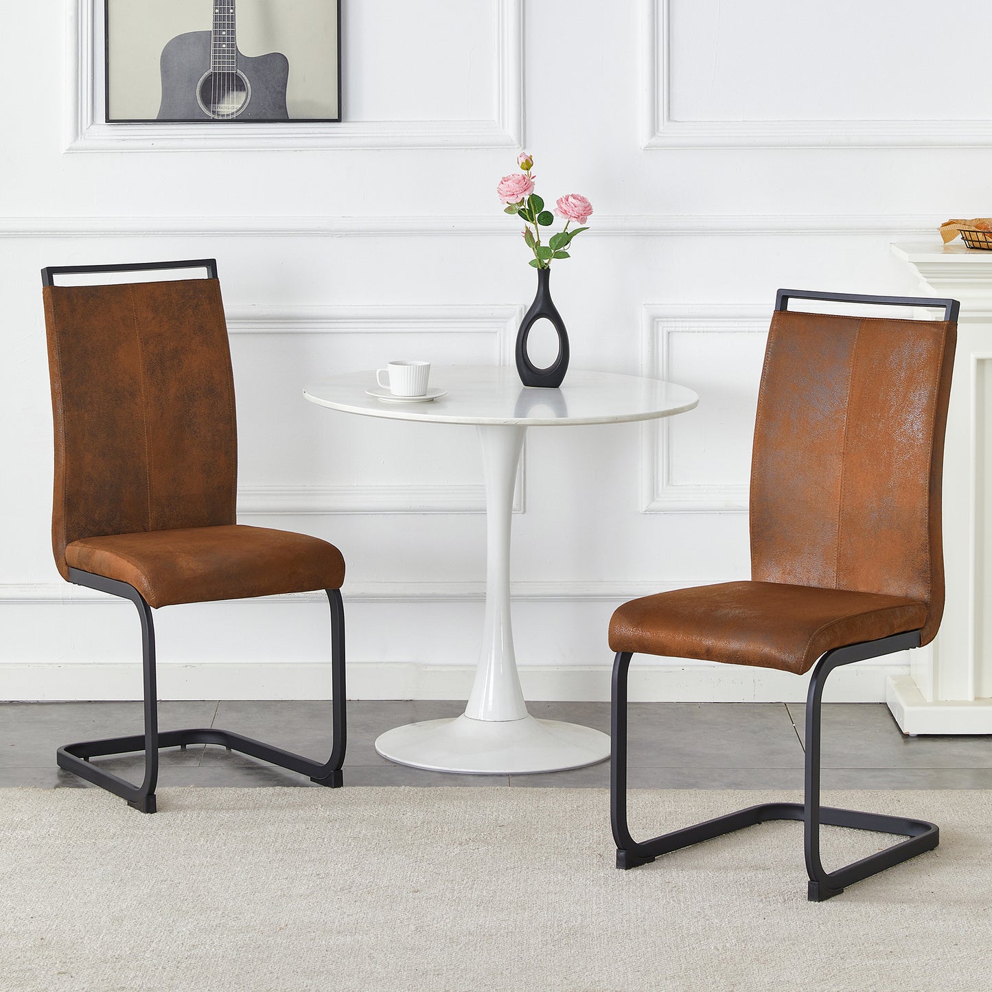 Black Upholstered Fabric Steel Frame Dining Chairs with Black Legs (set of 2) - detail view 5