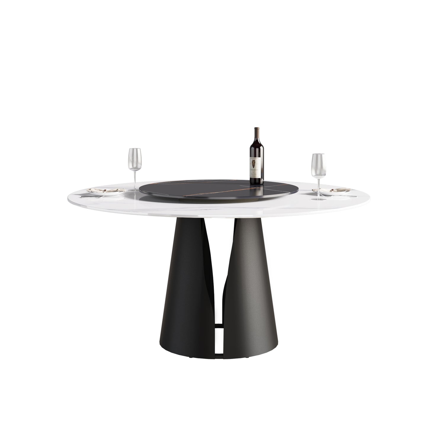 Caspian II 59" Round Modern Faux Marble Dining Table, Black & White