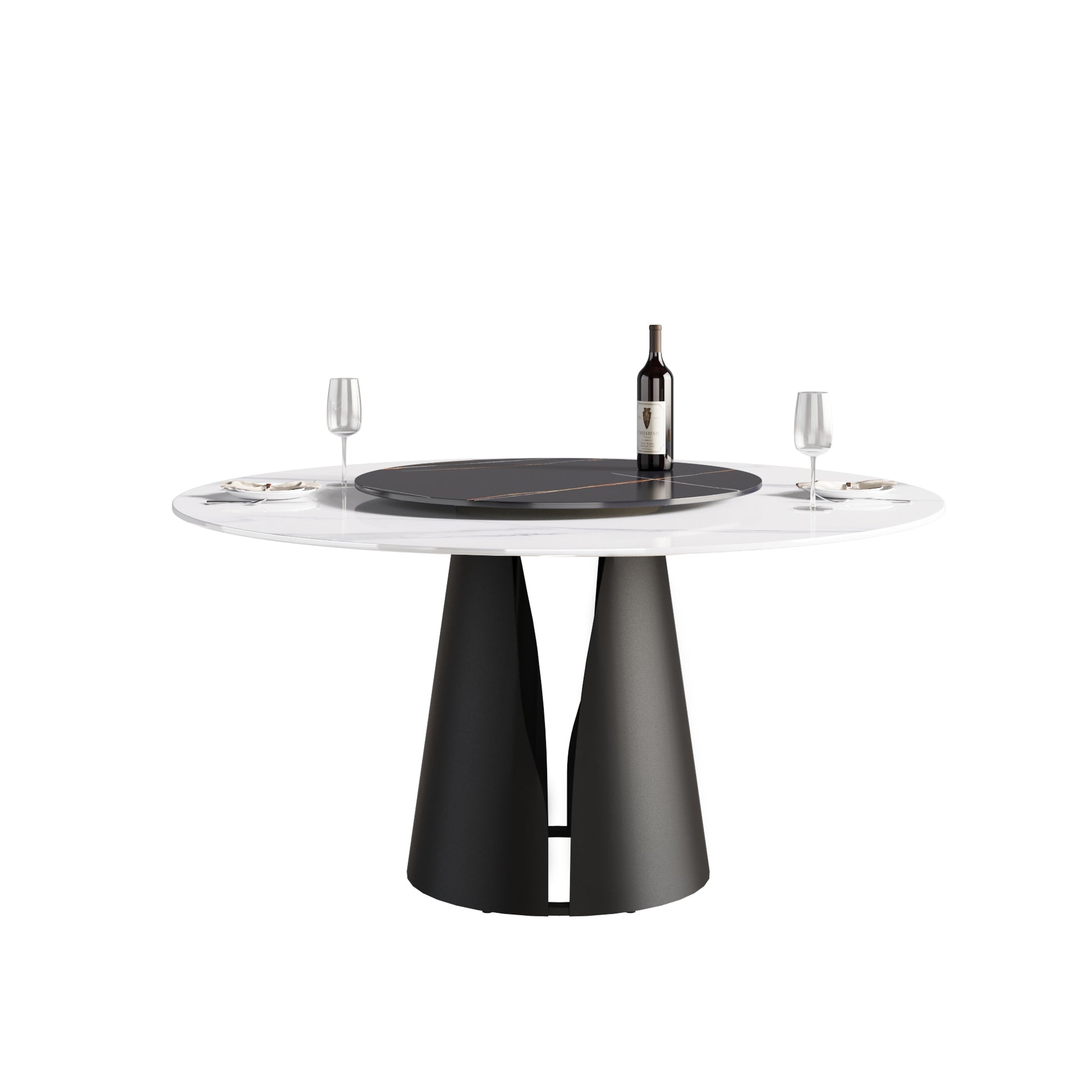 Caspian II 59" Round Modern Faux Marble Dining Table, Black & White
