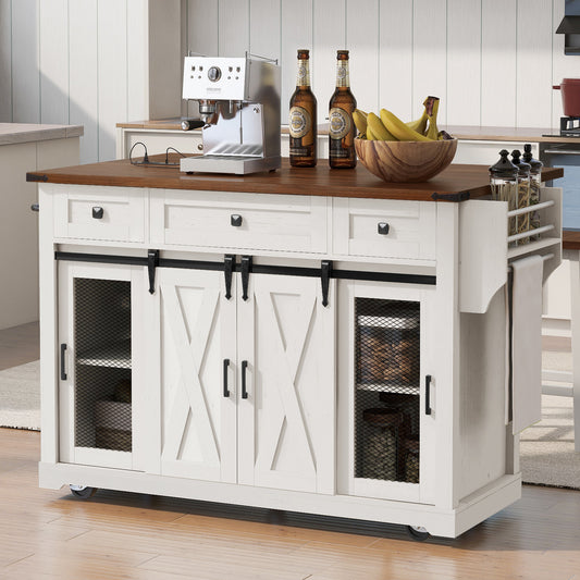K&k 58' Farmhouse Kitchen Island with Storage - White - primary color shot