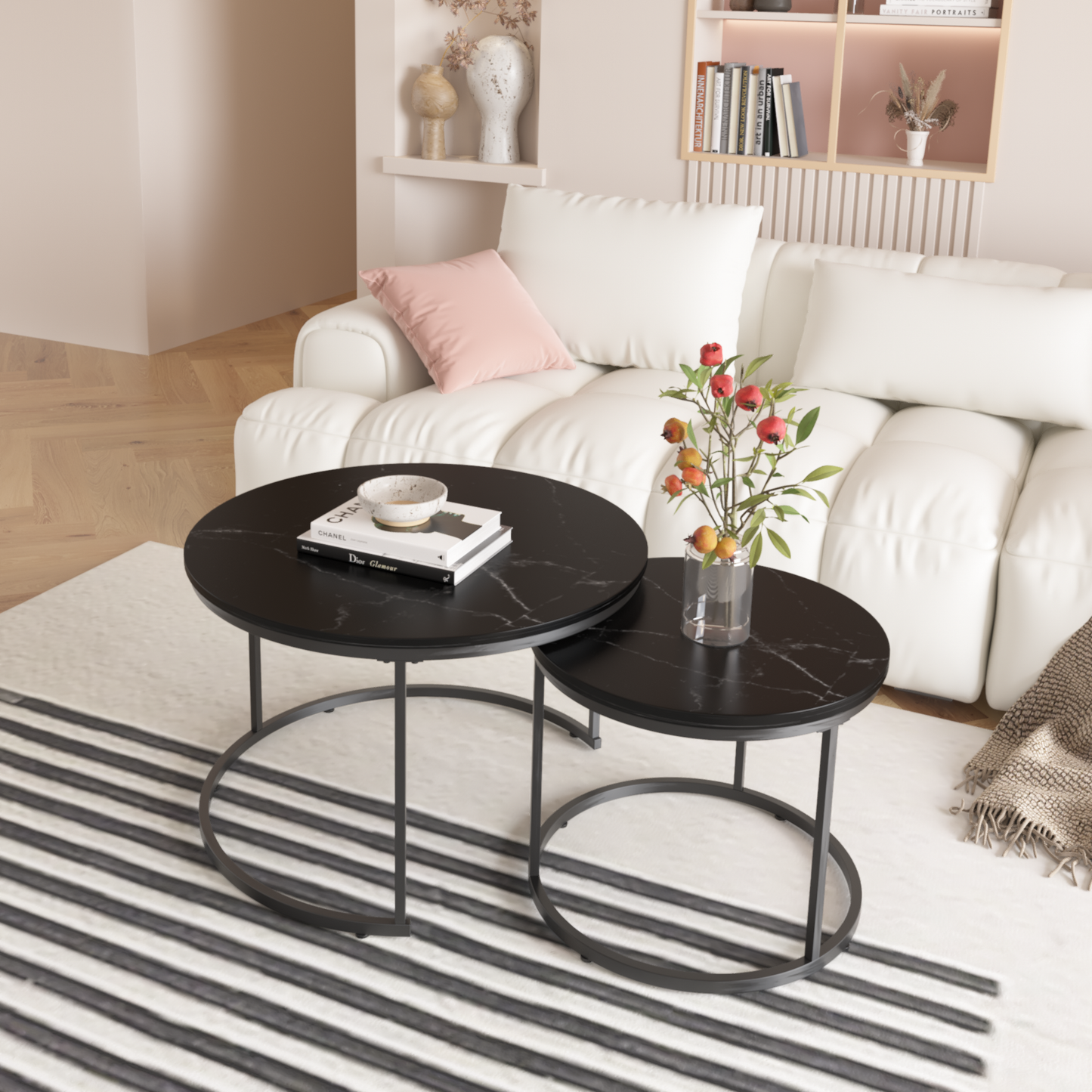 Black Wood+metal Steel Frame Nesting Tables with Black Legs - detail view 6