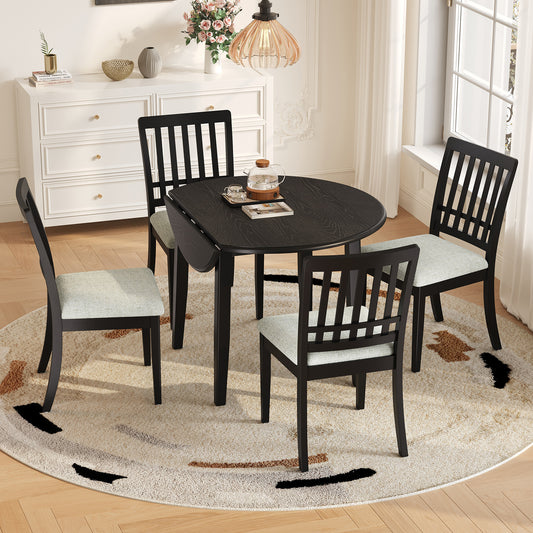 5-Piece Round Dining Table Set for 4 People - Black - primary color shot