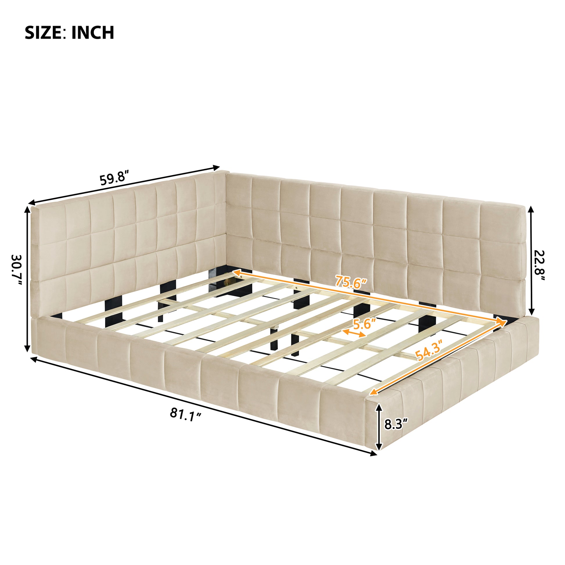 Asher Full Size Velvet Corner Daybed Bed Frame, Beige