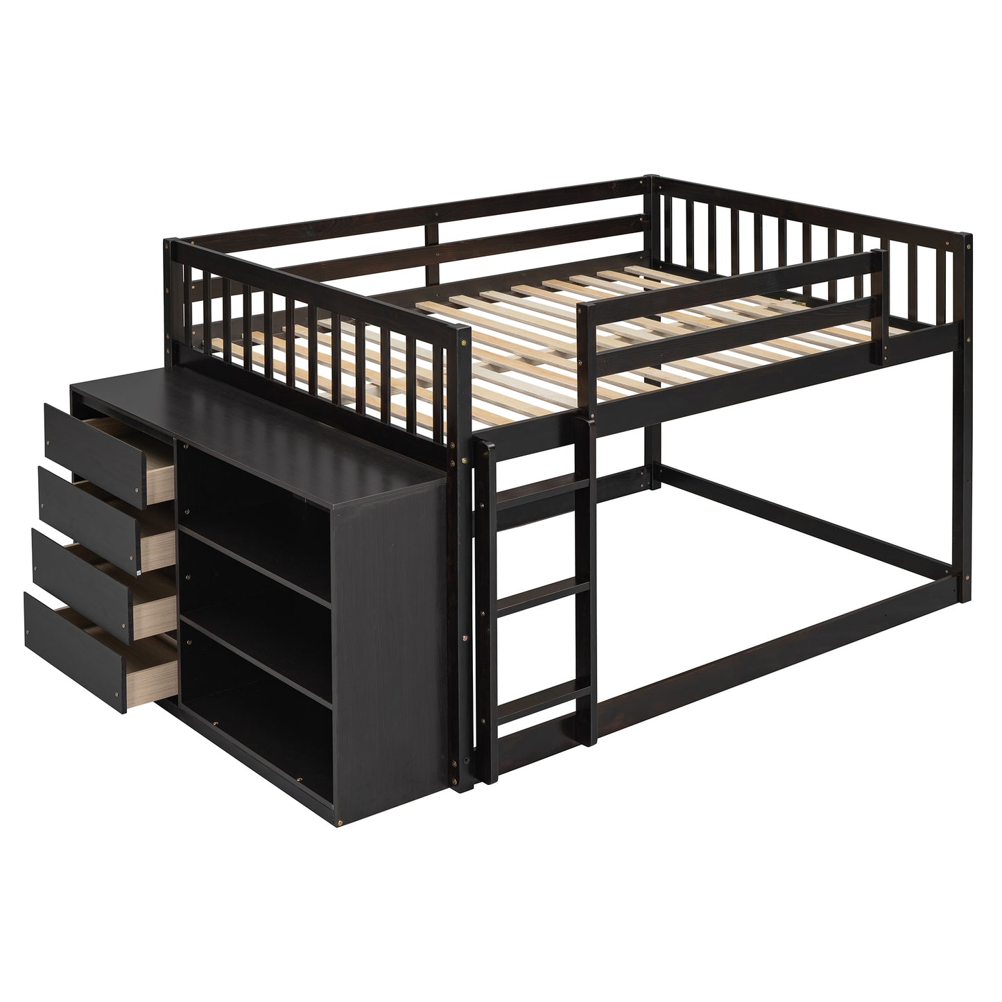 Rachel Full over Full Bunk Bed with 4 Drawers and 3 Shelves-Espresso