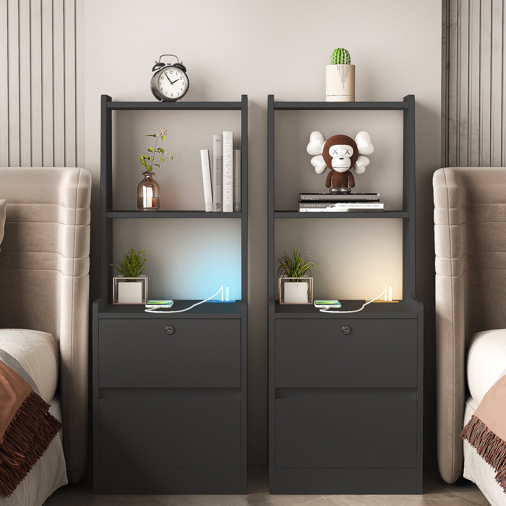 Nightstand with Charging Station - Black - detail view 5