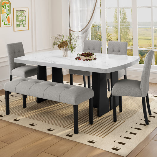 6 Piece Modern Dining Table Set - Gray,white - primary color shot