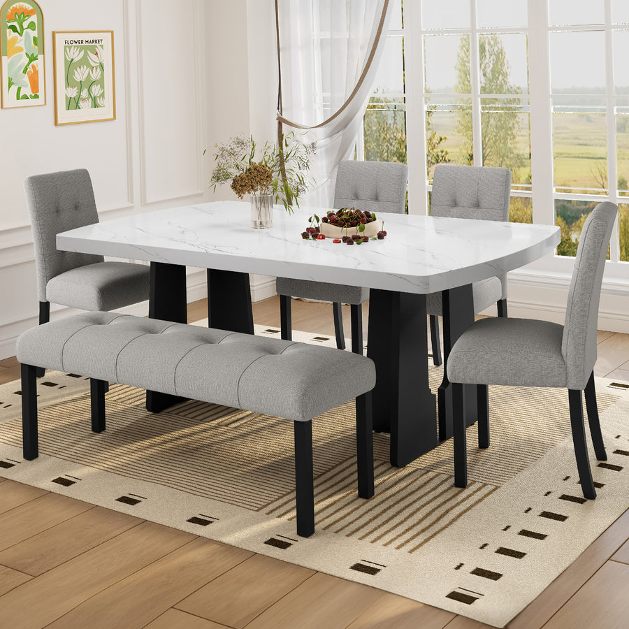 6 Piece Modern Dining Table Set - Gray,white - primary color shot