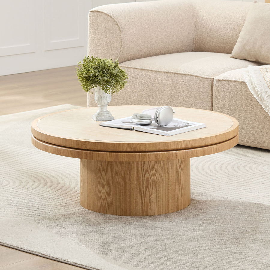 35" Coffee Table Sintered Stone Tabletop with Sturdy MDF Pedestal - Natural - primary color shot