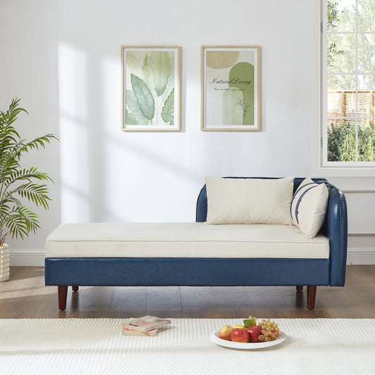 65" Storage Chaise Lounge Sofa Navy Blue PU & Beige Velvet - detail view 2