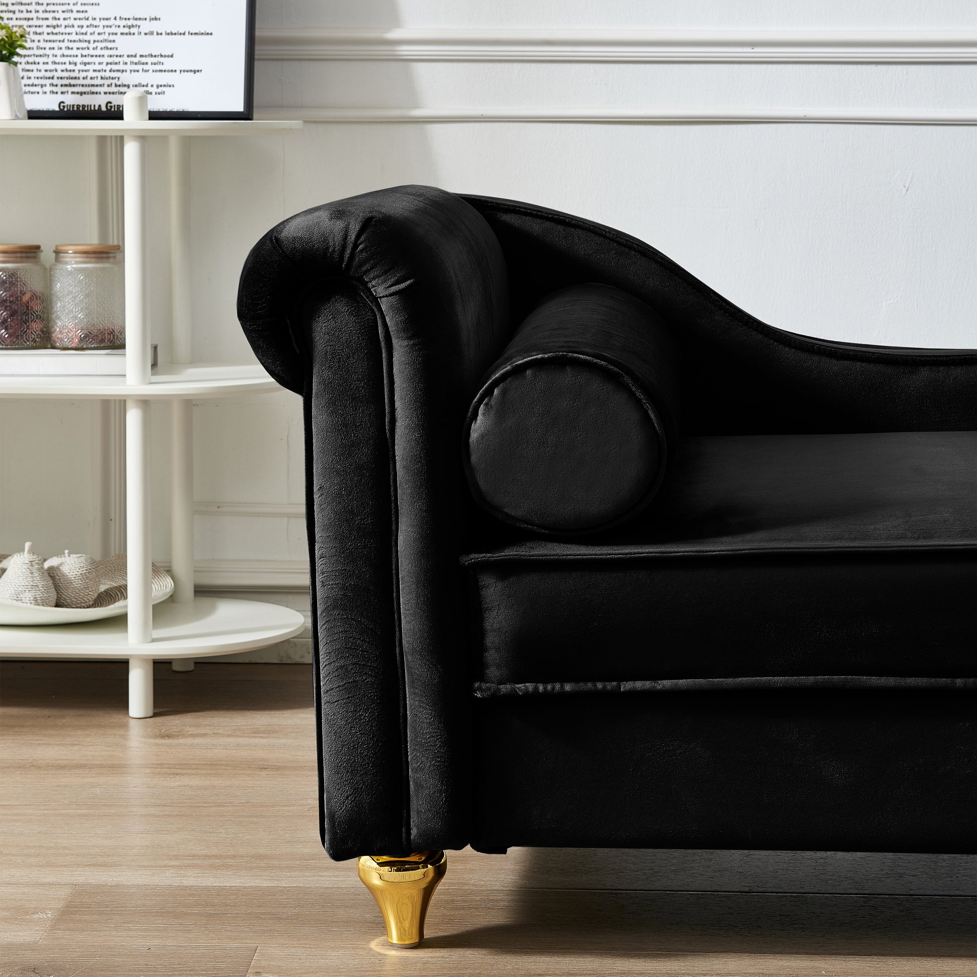 Modern Upholstery Chaise Lounge Chair with Storage Velvet (black) - detail view 8