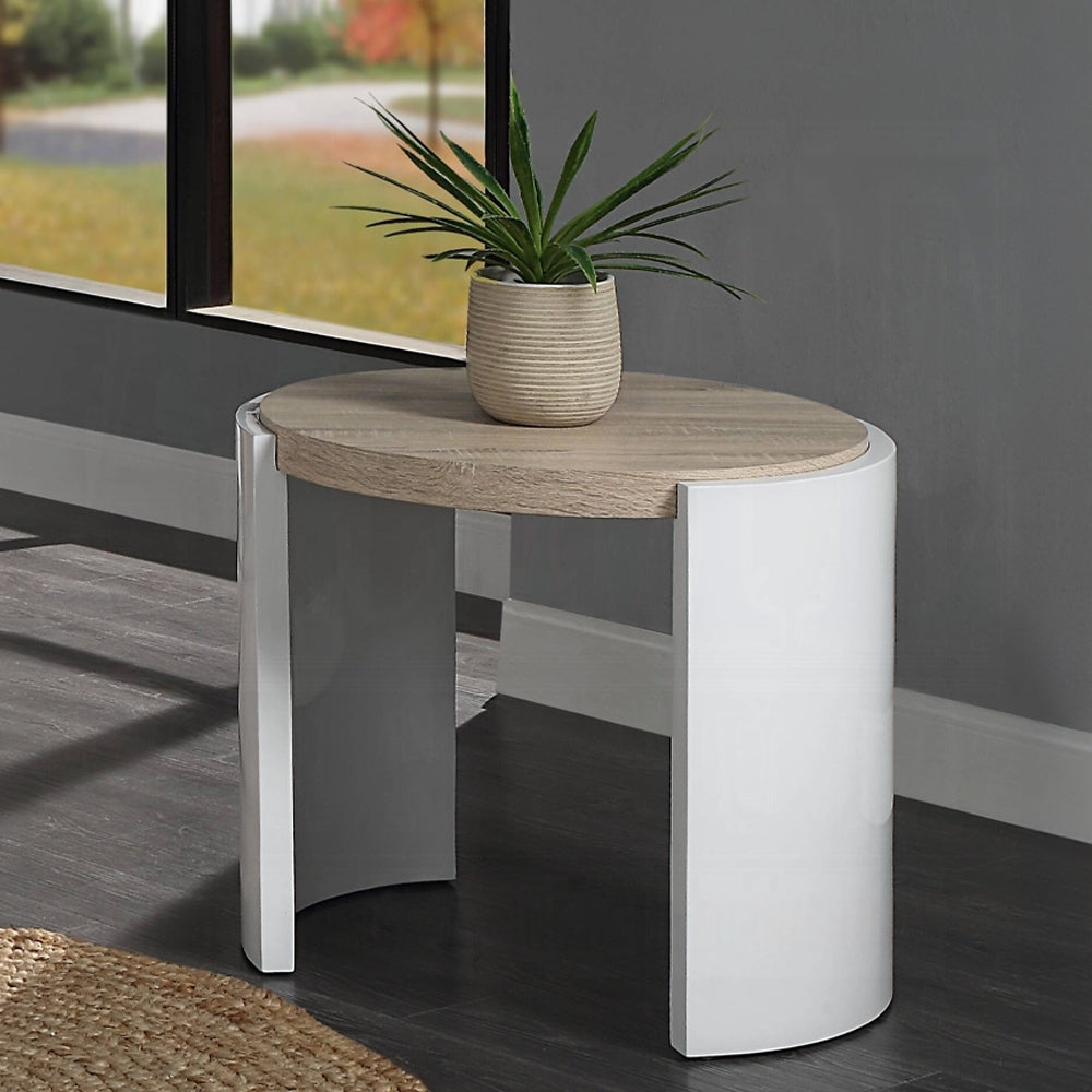 Oriel Oak and White High Gloss End Table with Sled Base