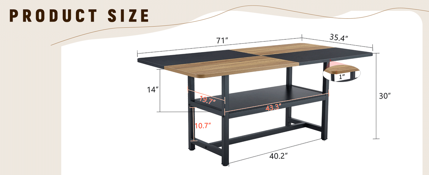 Multifunctional Dining Table: 71' L × 35.4' W × 30' H - Black - detail view 6