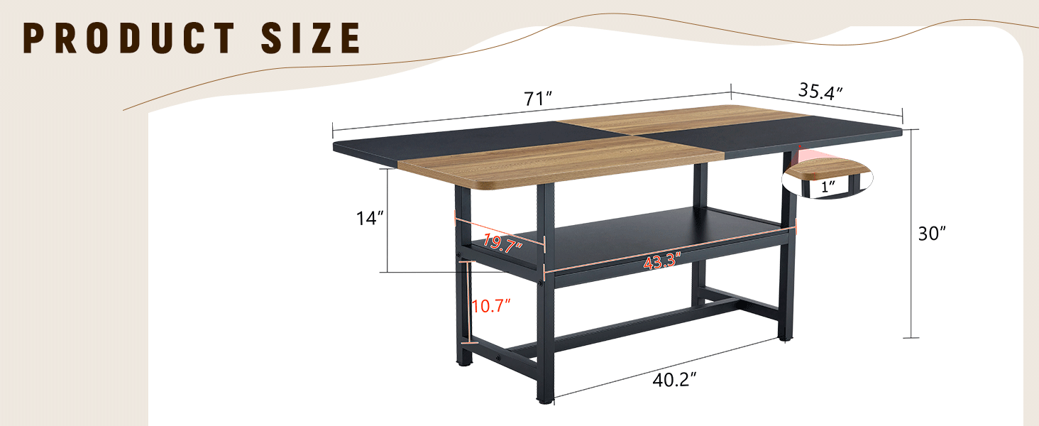 Multifunctional Dining Table: 71' L × 35.4' W × 30' H - Black - detail view 6