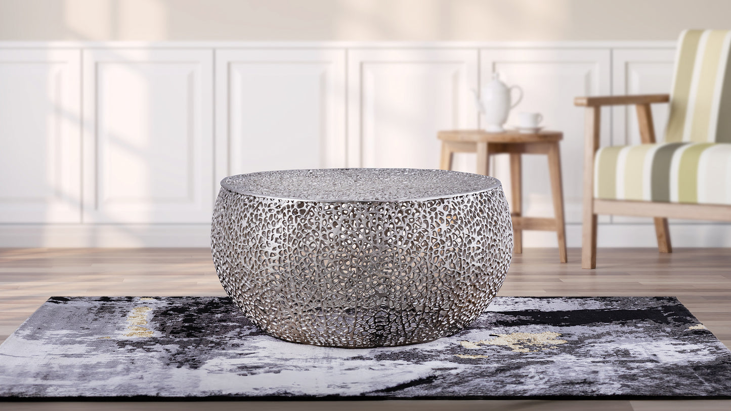 Azriel Round Aluminum Mesh Coffee Table, Silver