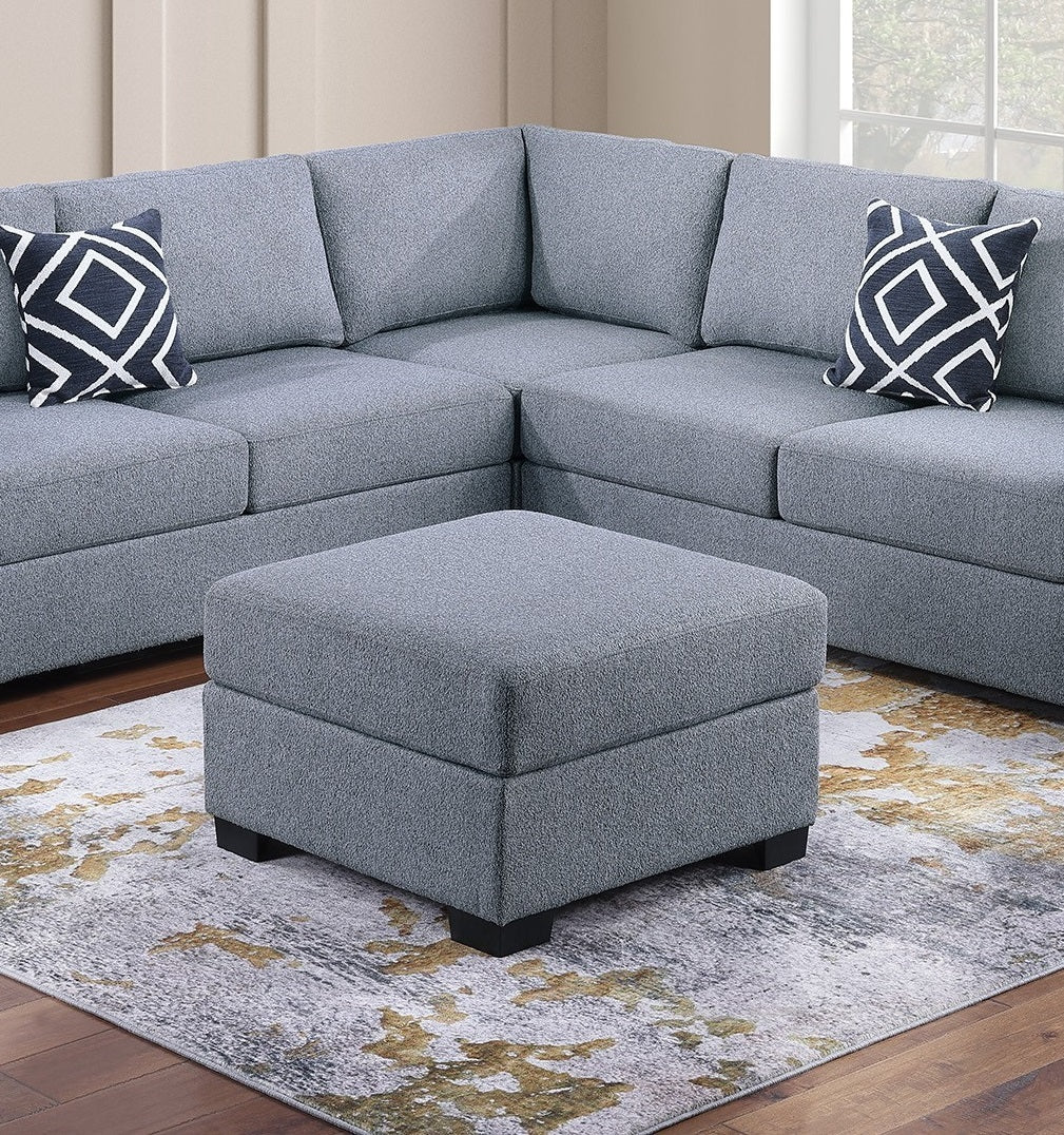 Contemporary Functional Sectional Sofa 4pc Set Gray Boucle Couch Loveseat w Built-in Shelfs Wedge, Ottoman Living Room Furniture L-Shaped Design Couch - detail view 3