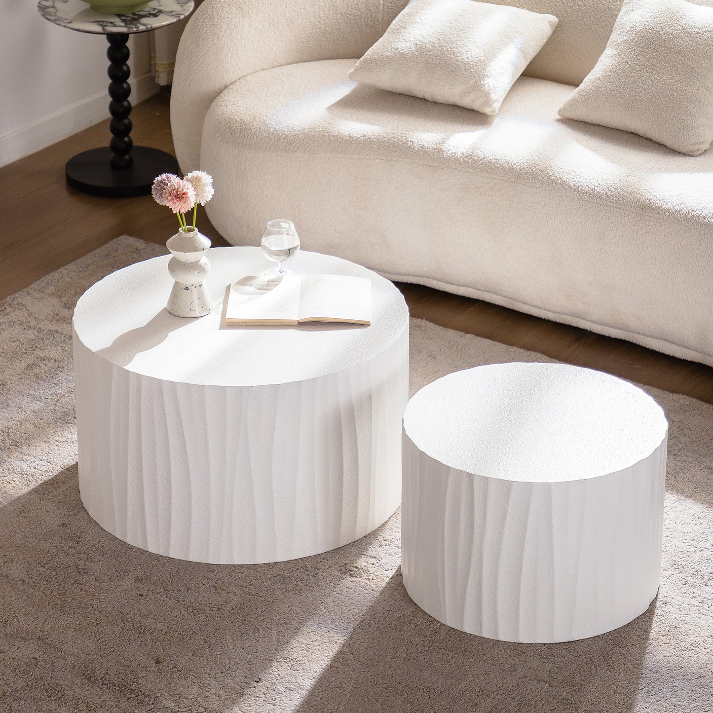 Cream & White Nesting Tables with Wood Legs - detail view 2