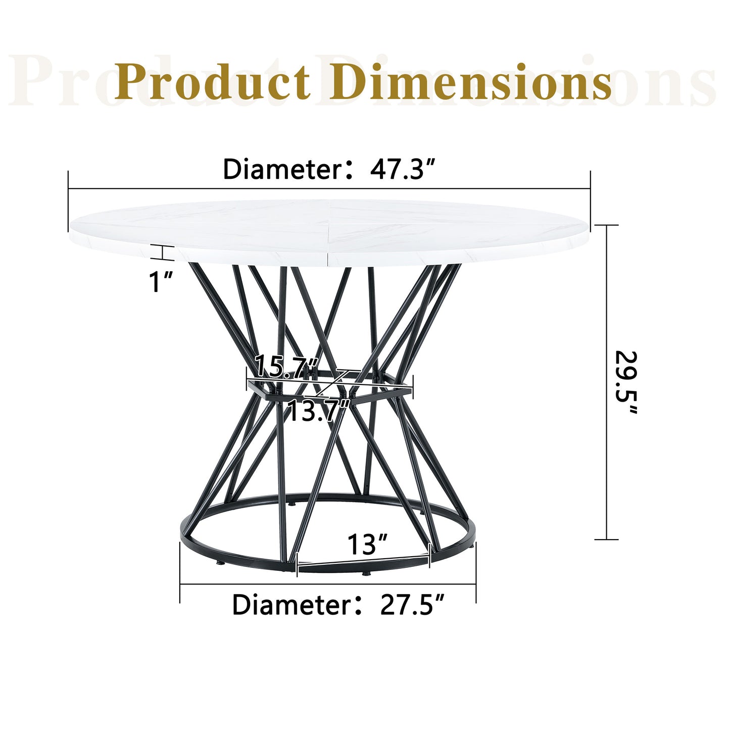 A Circular Dining Table with a Diameter of 47" - White & Black - detail view 4