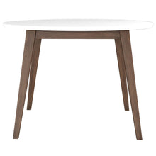 Brown and White Round Solid Wood Dining Room Table with Brown Wood Base - detail view 3