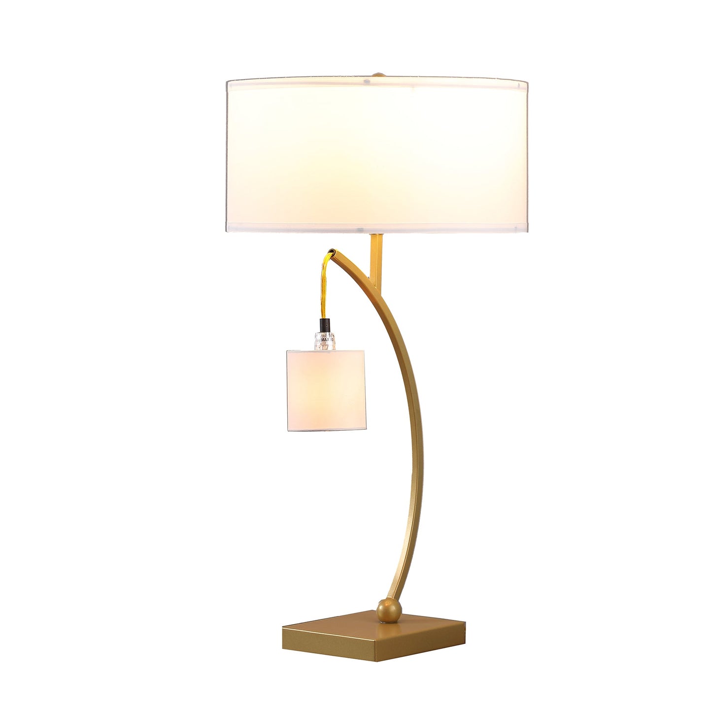 Dual Gold Arc W/ Hanging Pendelum Lamp Metal Table Lamp