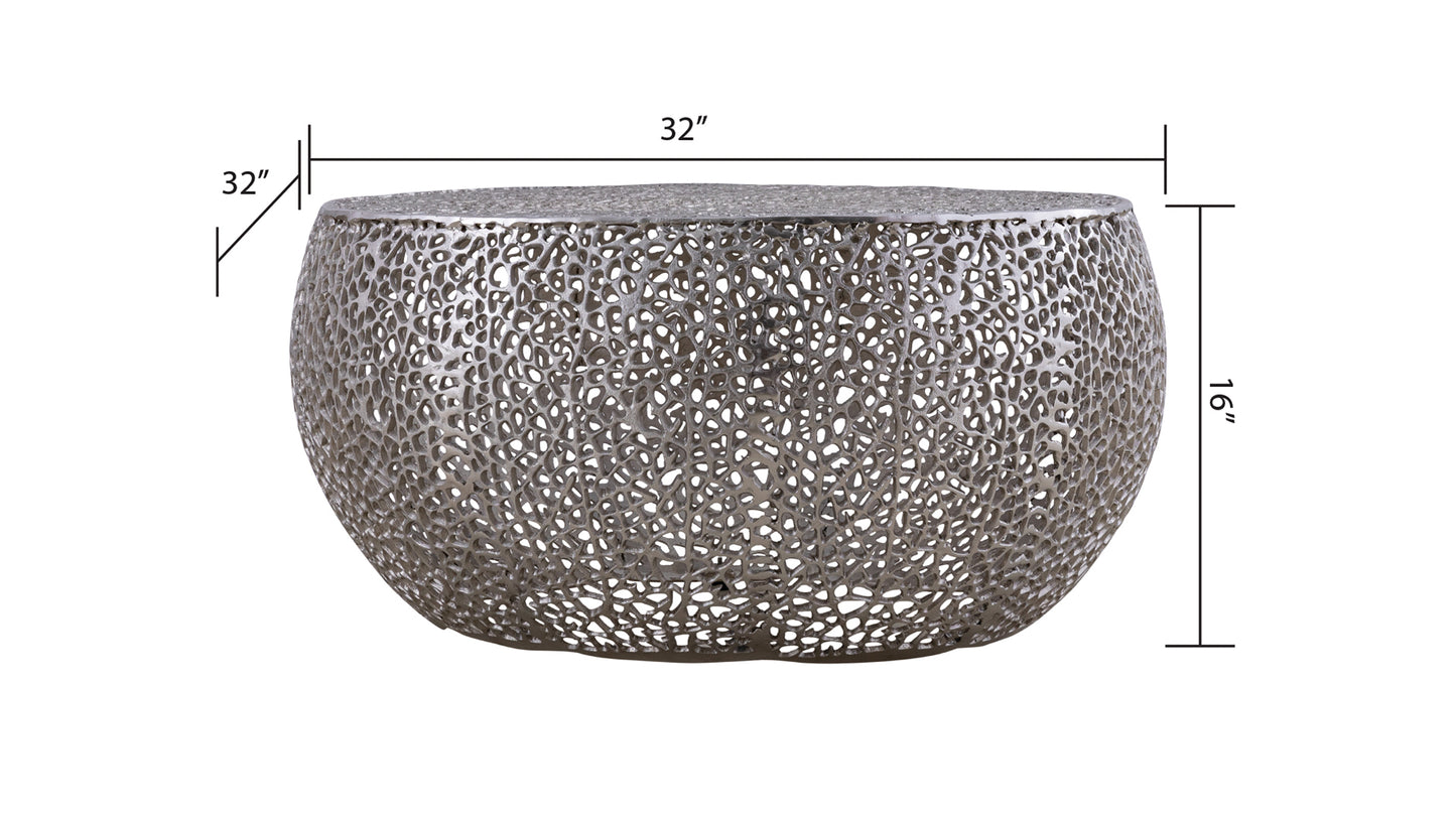 Azriel Round Aluminum Mesh Coffee Table, Silver
