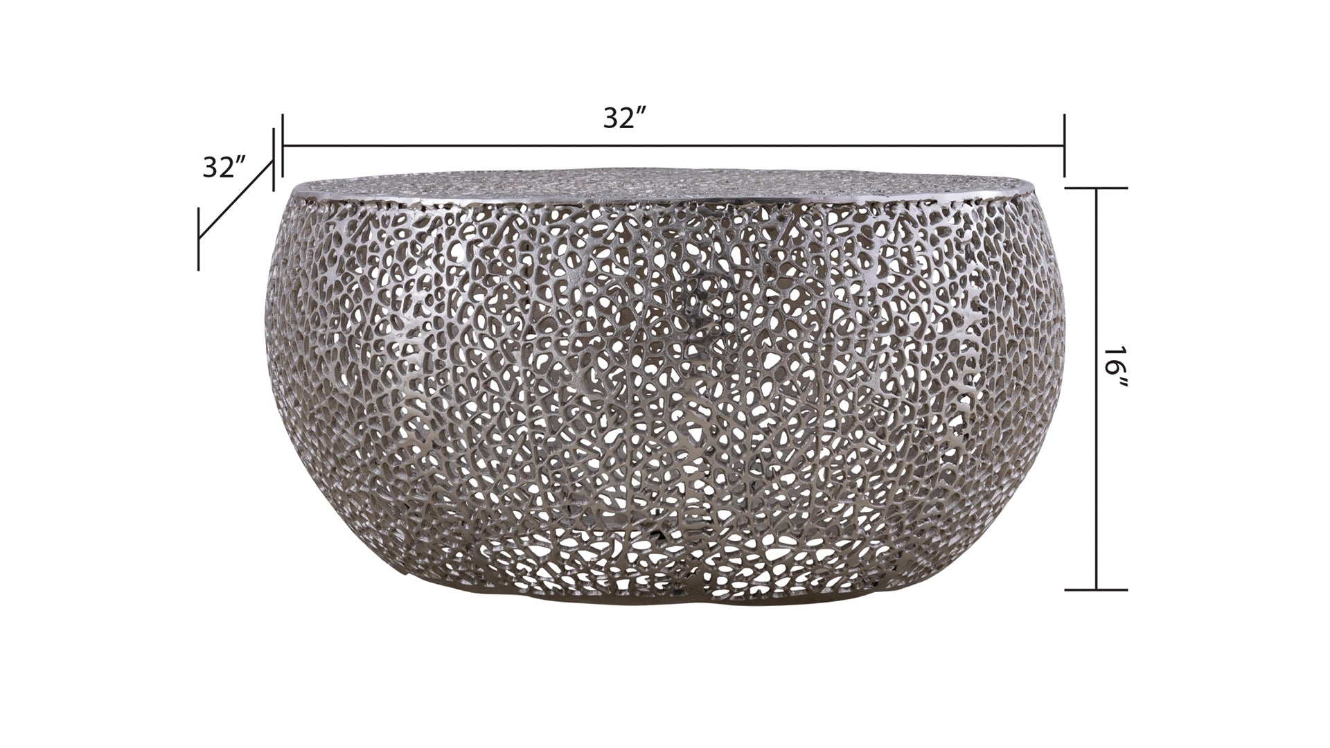 Azriel Round Aluminum Mesh Coffee Table, Silver