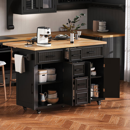 K&k 56.5'' Kitchen Island with Drop Leaf - Black - primary color shot
