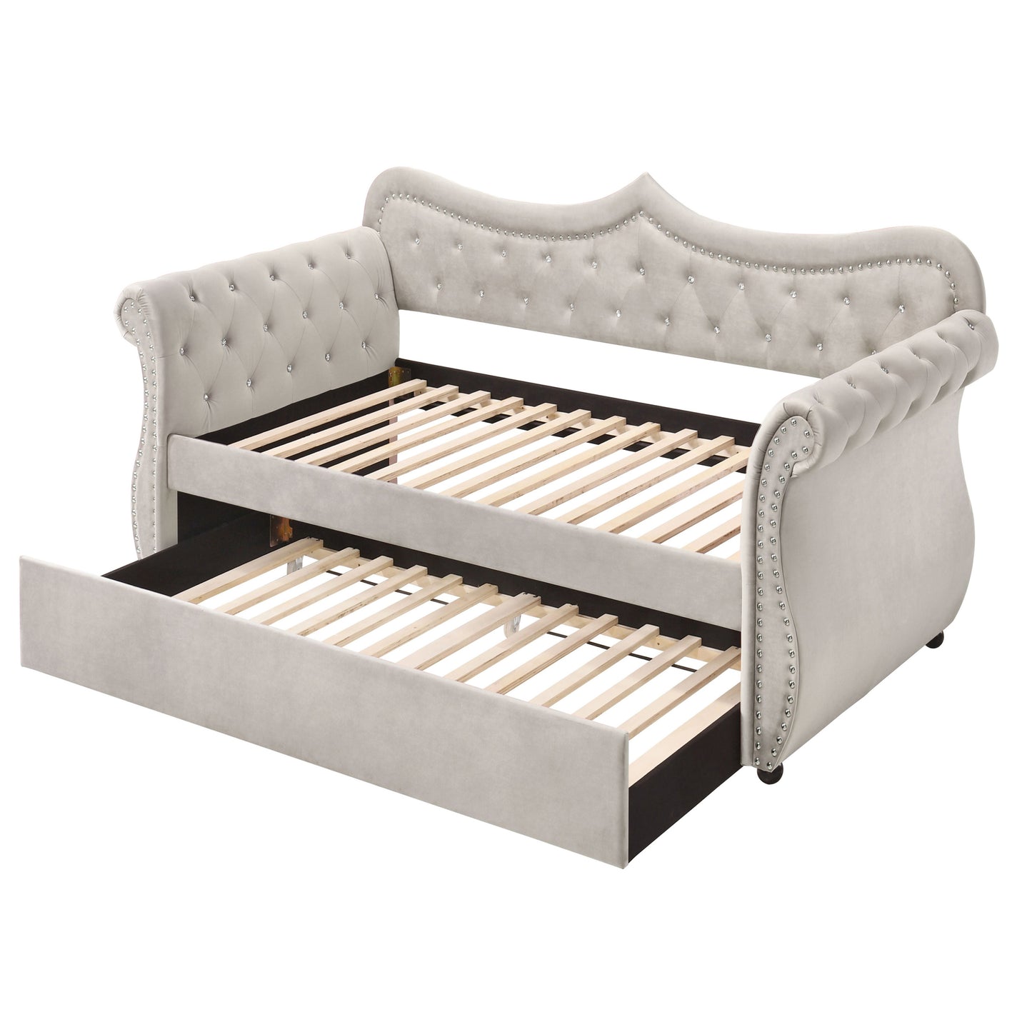 Sharron Beige Velvet Twin Size Glam Daybed with Trundle