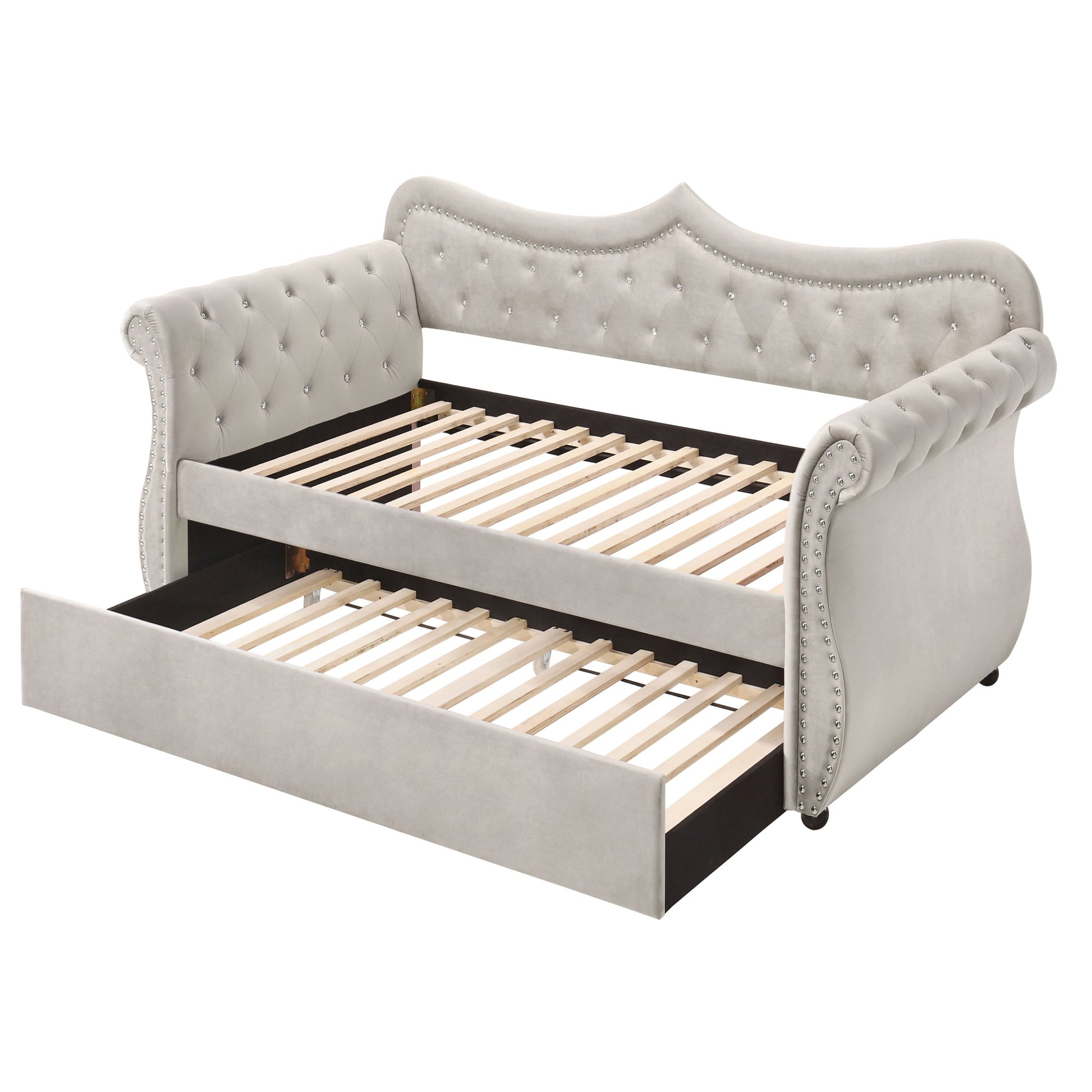 Sharron Beige Velvet Twin Size Glam Daybed with Trundle