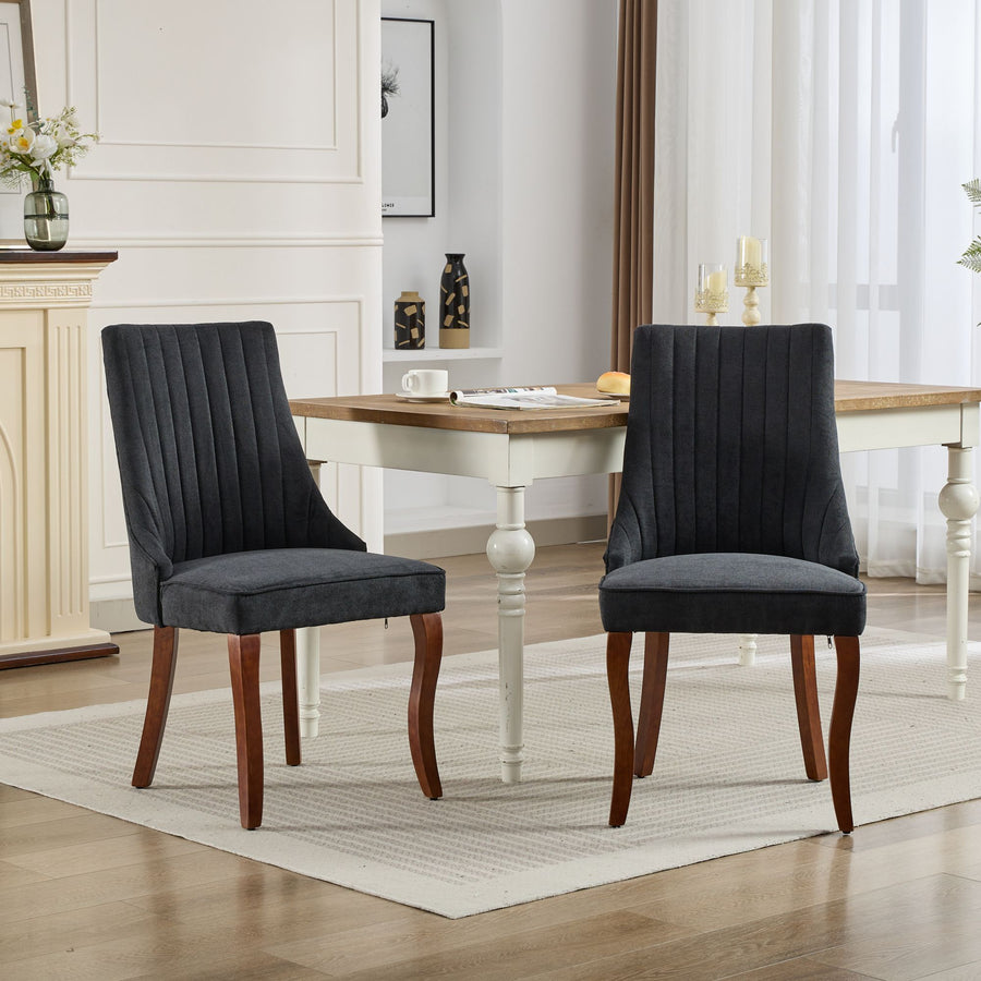 Black Fabric Channel Dining Chairs with Black Legs (Set of 2)