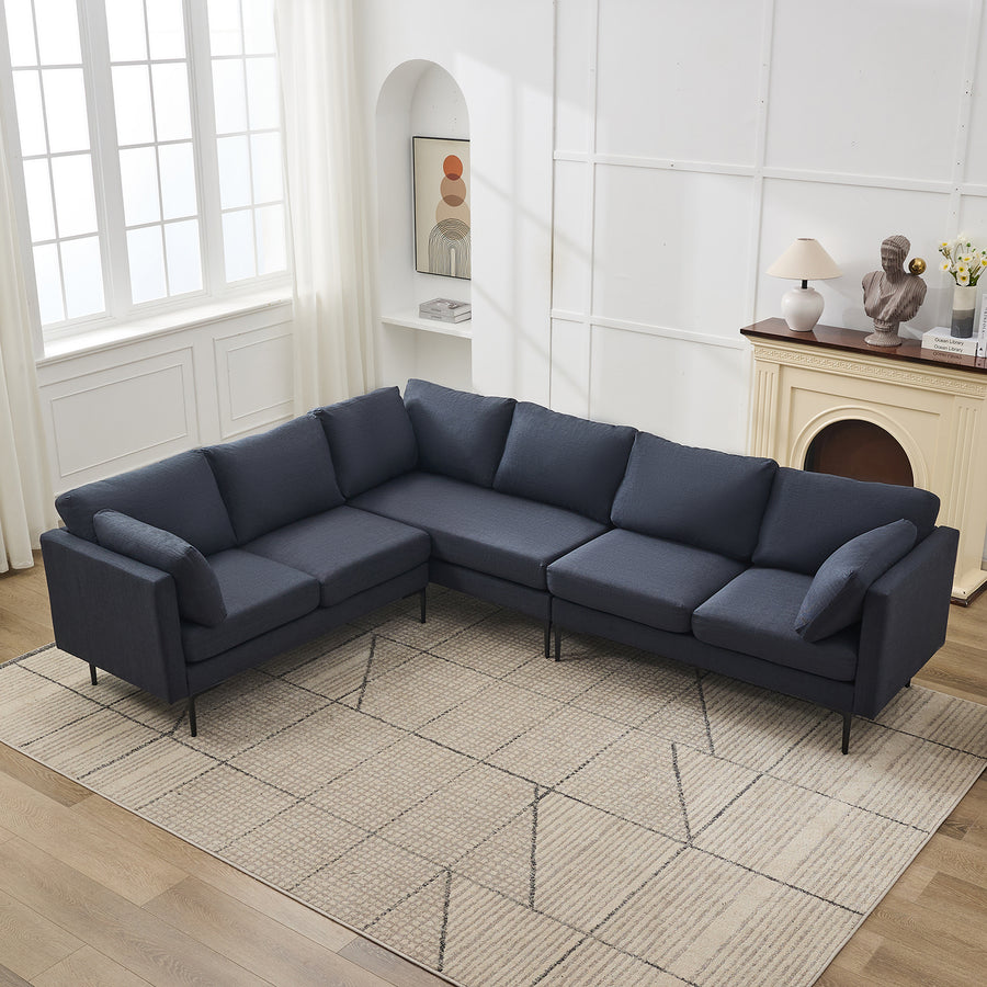 106' W Sectional L Shaped Sofa Couch Set for Living Room, Convertible Oversized 6-Seat Corner Sofa Sets with 2 Pillows, Modern Linen - primary color shot