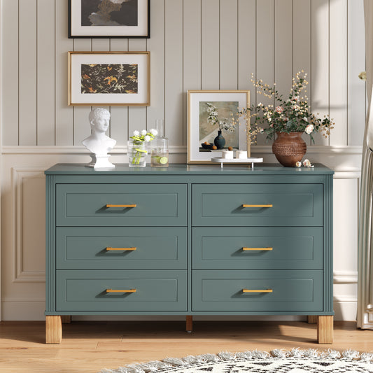 6-Drawer Spacious Accent Cabinet with Mid-Century Design