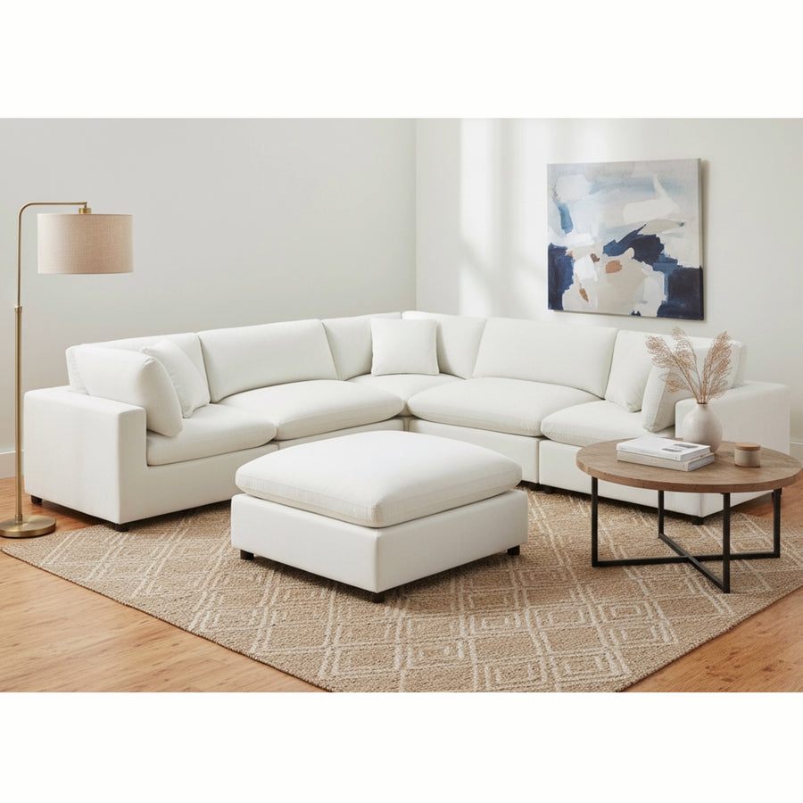 Caylie Modular 6-Piece Sectional in Ivory with Plush Polyester Upholstery and Solid Wood Legs - primary image