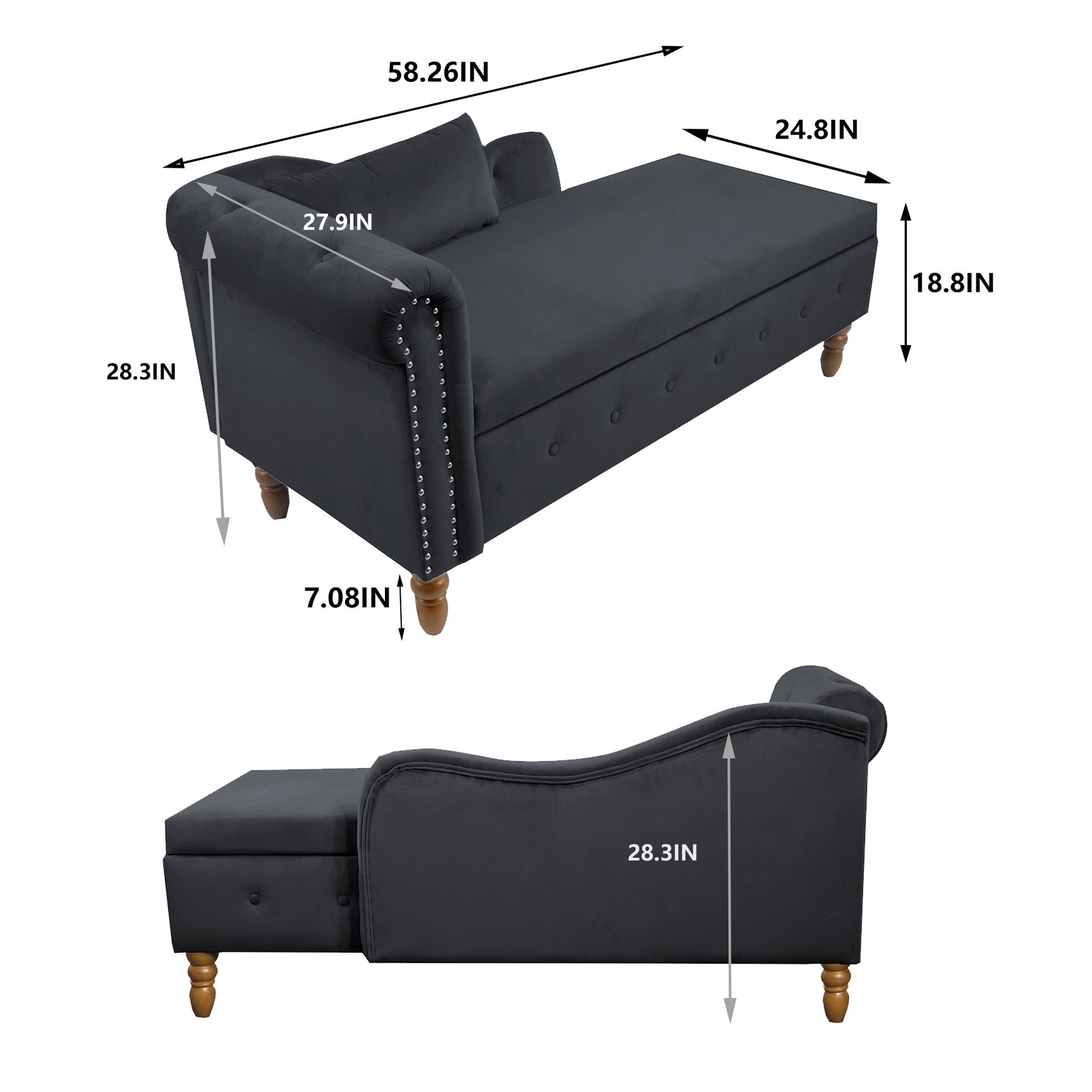 Black Chaise Lounge Indoor - detail view 3